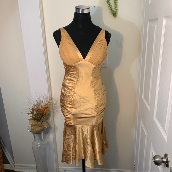 Dina Barel Soft Gold Tone Silk Flattering Dress - Picture 13 of 16